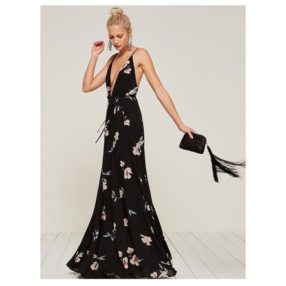 Reformation Tallulah Ornament Maxi Dress Black Floral | Open Back | Size 2 - Picture 7 of 11